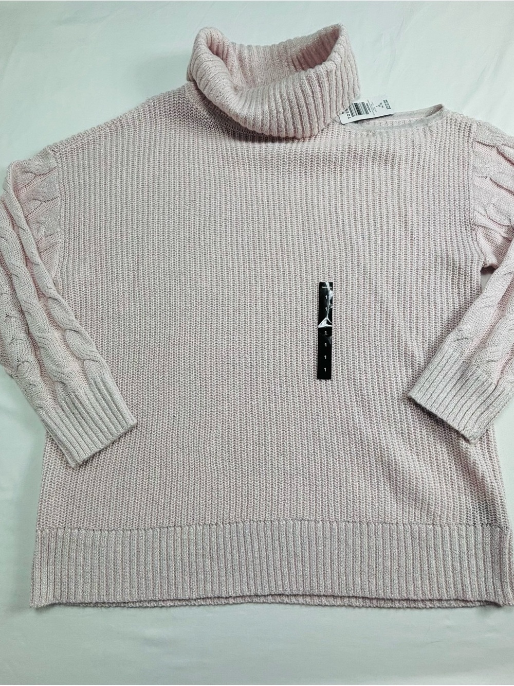 Light Pink Turtleneck Cable-Sleeve Sweater W668
